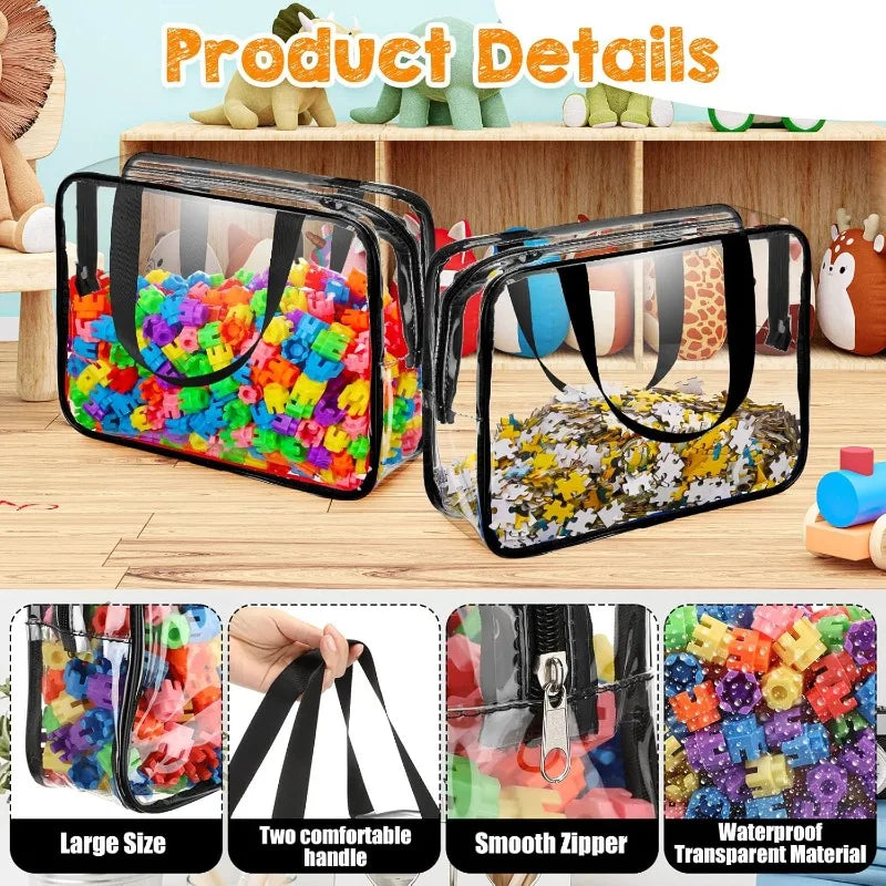 Large Clear PVC Storage Bag Travel Waterproof Organizer Bags Cosmetics Pouch Reusable Toy Storage Bag for Building Block Puzzle