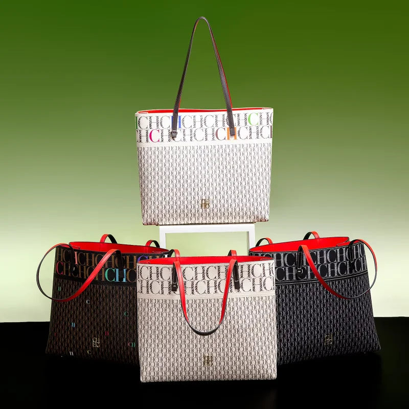 CH Leather Women's Bag Brand Engraved Exquisite Large Capacity Handbag Classic Durable Elegant Fashion Casual Bag with Base