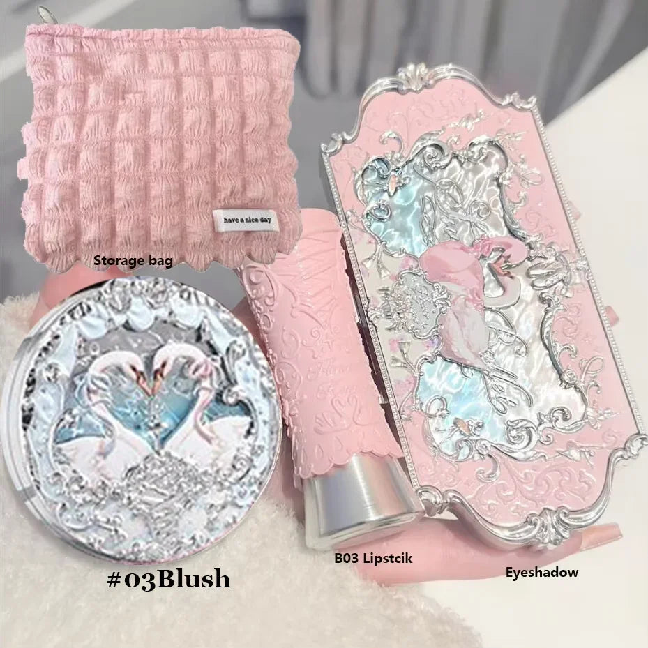 Flower Knows Makeup Set Swan Ballet Concealer Palette Embossed Blusher Shine Lipstick Kit With Bag THE SWEETIE BEAR Bunny Garden