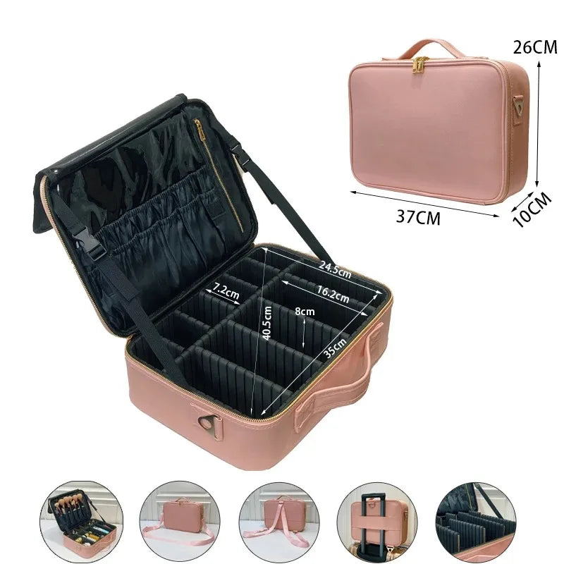 New Crocodile PU Leather Cosmetic Bag Professional Make Up Box Large Capacity Storage Travel Toiletry Makeup Suitcase