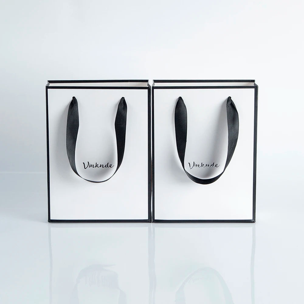 50pcs Custom Logo Luxury Retail Boutique Shopping Tote Bag White Black Kraft Gift Paper Bags For Perfume Shoes Clothes Packaging