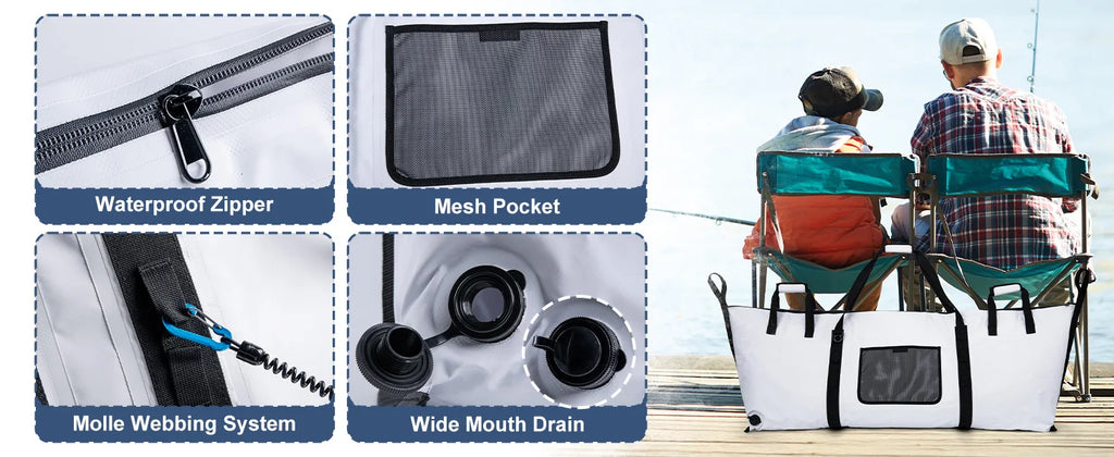 Goture Sea Fishing Live Fish Insulated Cooler Bag Waterproof Fish Bag Fishing Cooler Bag Freshness 72 Hour Retention Collapsible