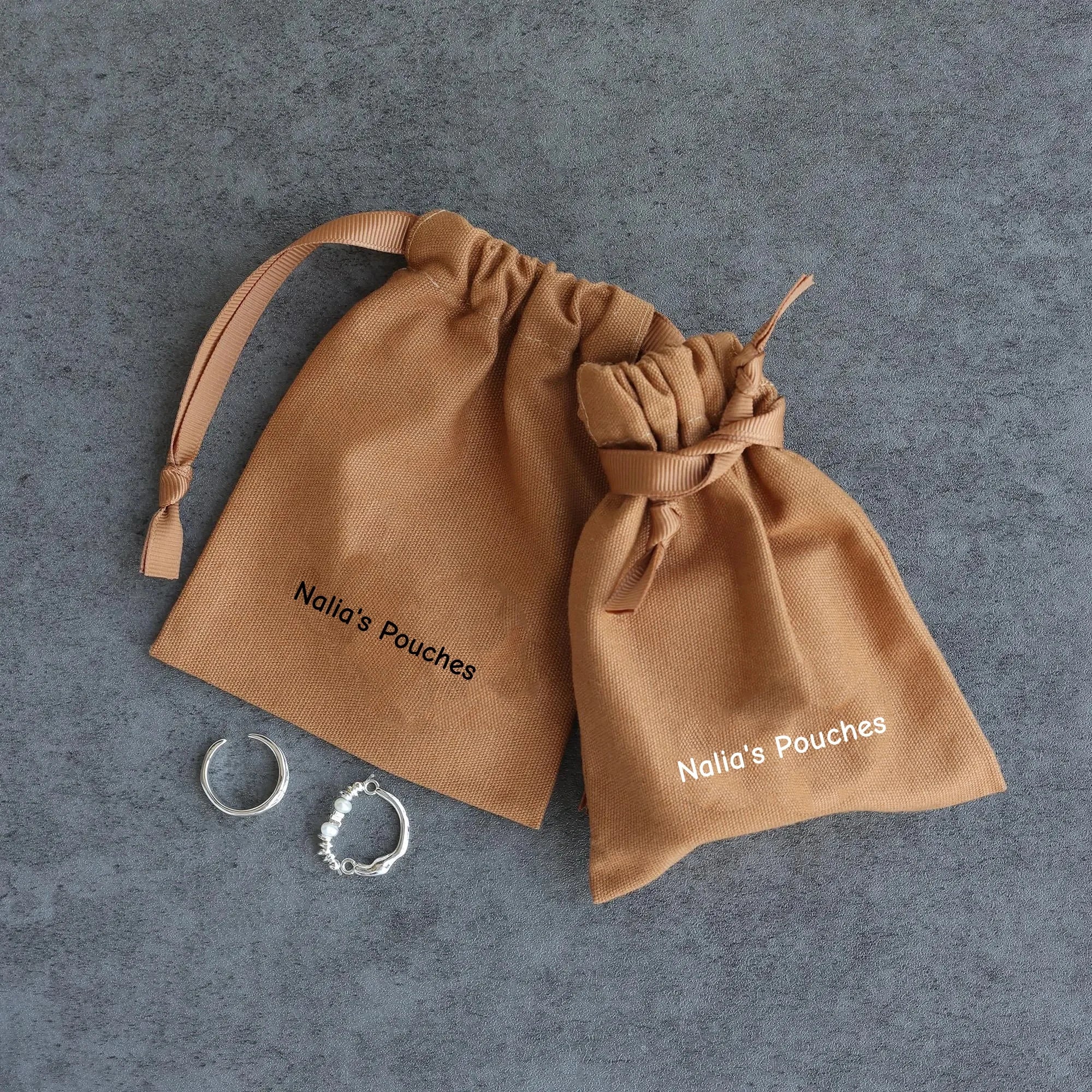 Brown cotton canvas bag personalized logo custom jewelry packaging bag with ribbon dusty bag gift bag candle bag jewelry bag