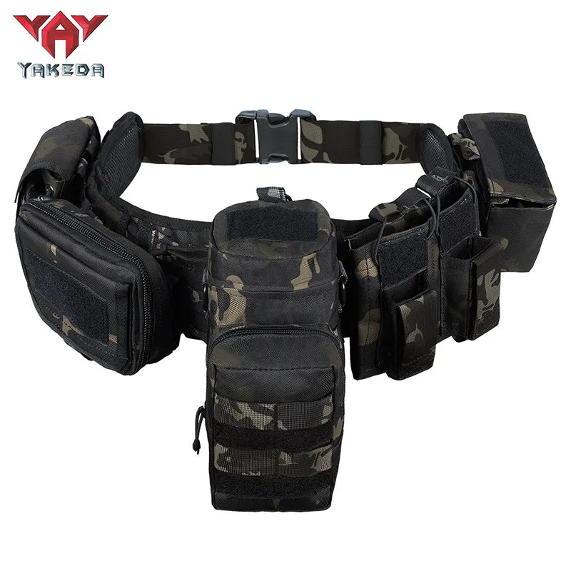 Yakeda Tactical Belt wilth Holster Magazine pouch Hunting Gadget Pouch Waist Bag Adjustable MOLLE Padded Patrol Duty Belt Combat
