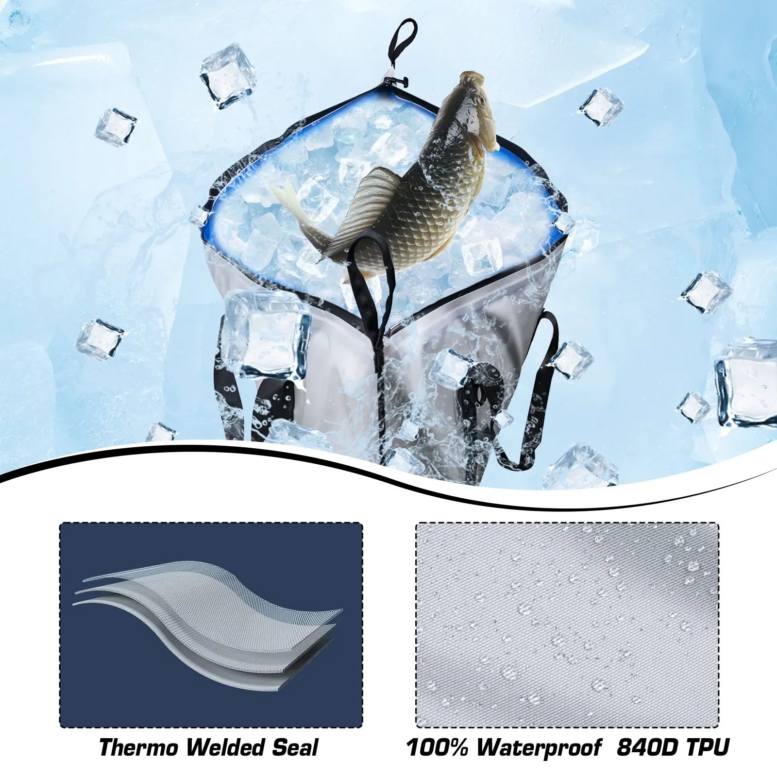 Goture Sea Fishing Live Fish Insulated Cooler Bag Waterproof Fish Bag Fishing Cooler Bag Freshness 72 Hour Retention Collapsible