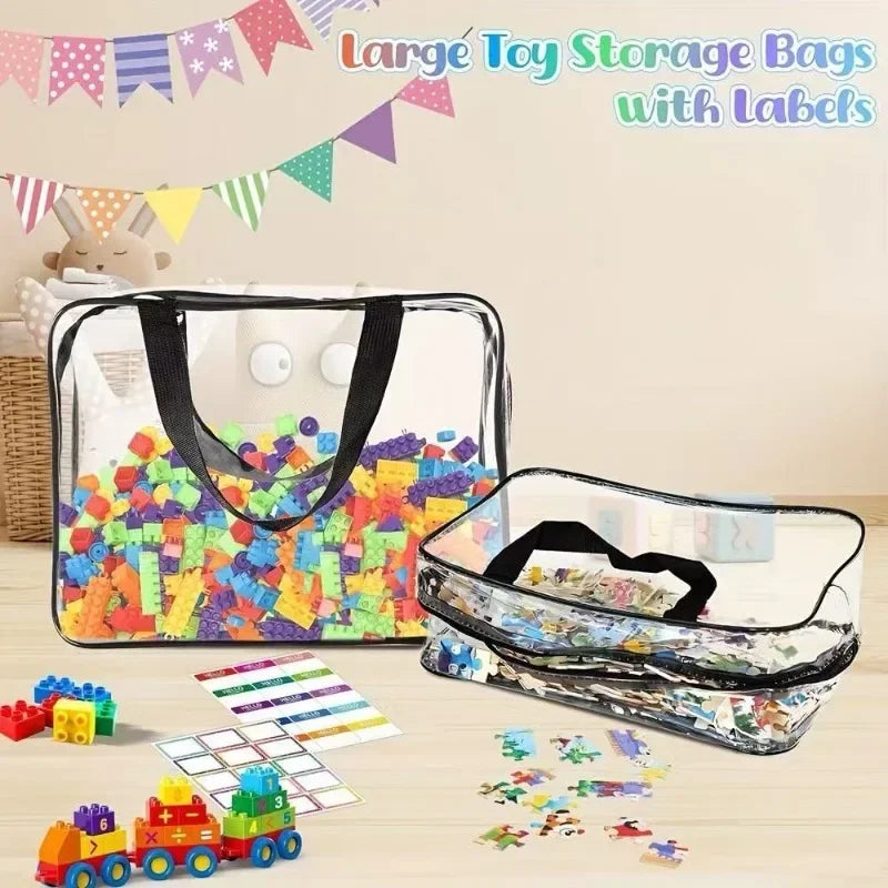 Large Clear PVC Storage Bag Travel Waterproof Organizer Bags Cosmetics Pouch Reusable Toy Storage Bag for Building Block Puzzle