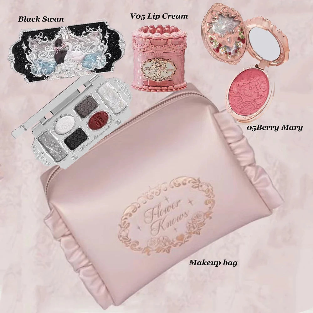 Flower Knows Makeup Set Swan Ballet Concealer Palette Embossed Blusher Shine Lipstick Kit With Bag THE SWEETIE BEAR Bunny Garden