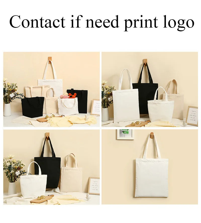 10 pcs Custom Logo Printed Plain Bulk Large Reusable Eco Friendly Cotton Canvas Tote Shopping Bag for Shopping School