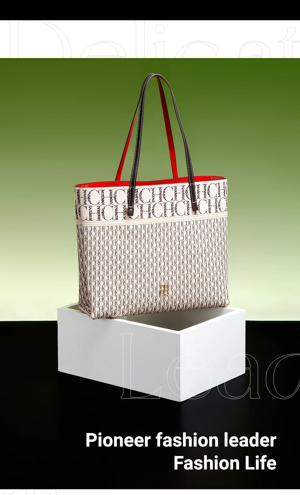 CH Leather Women's Bag Brand Engraved Exquisite Large Capacity Handbag Classic Durable Elegant Fashion Casual Bag with Base