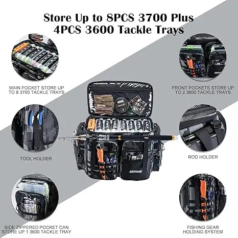 Goture Pro Angler Tackle Bag Holds 8x3700+4x3600 Trays Water Resistant Saltwater Fishing Gear Organizer 21.65" Gift for Men