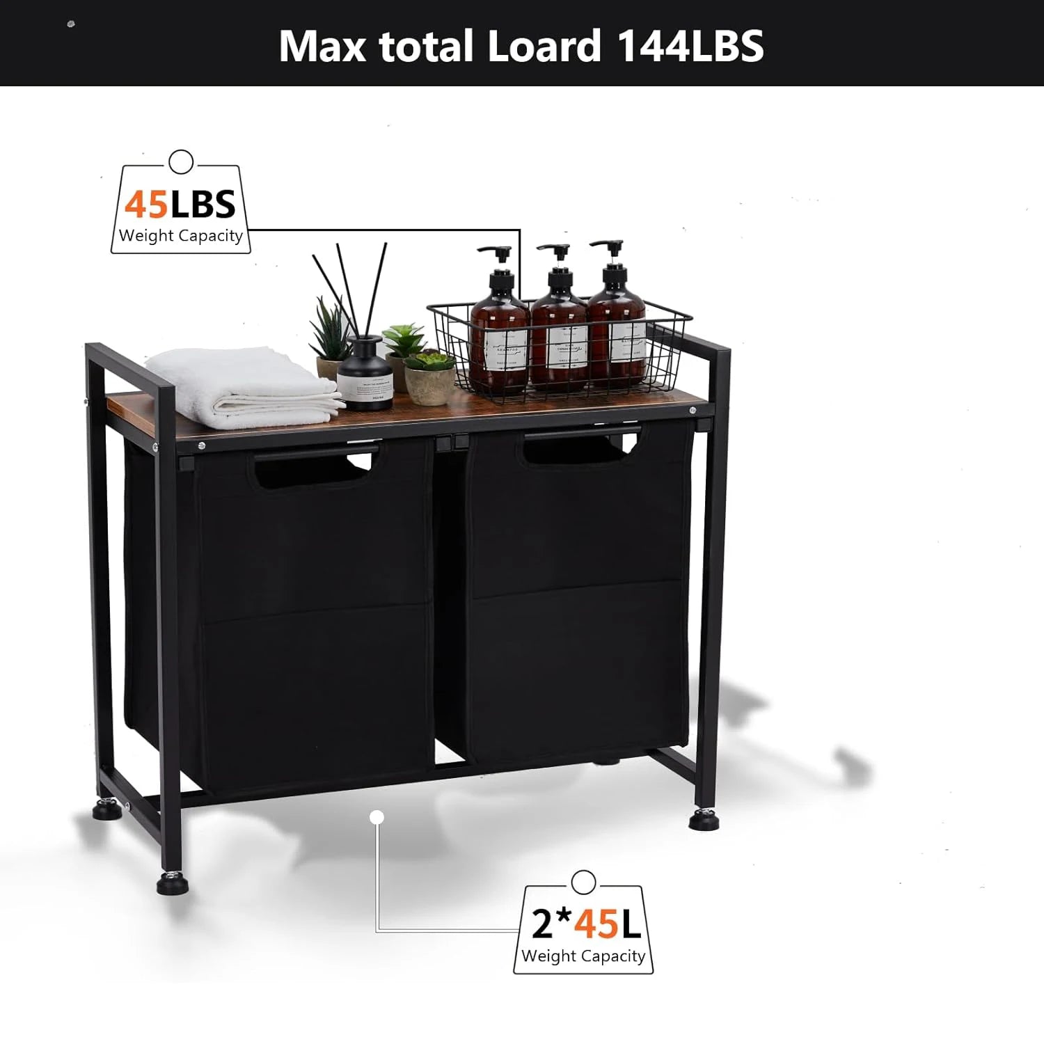 Laundry Hamper, Laundry Basket Organizer Laundry Sorter 2 Section with Removable Laundry Bag and Top Shelf, Dirty Clothes Hamper