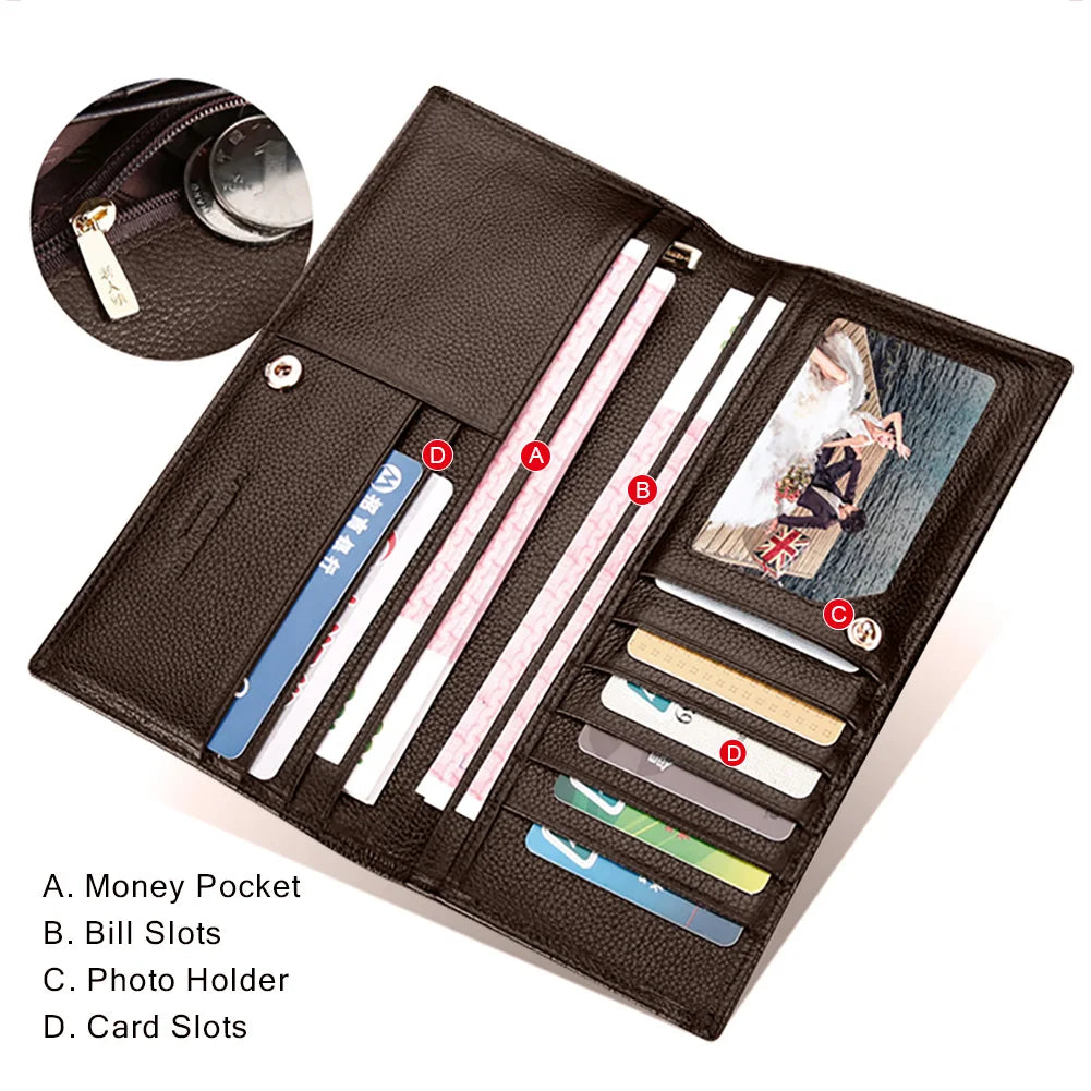 LAORENTOU Long Men's Wallet Soft Ultra-Thin Genuine Leather Wallet With Card Slot Large Capacity Male Purse Wallet Clutch Bag