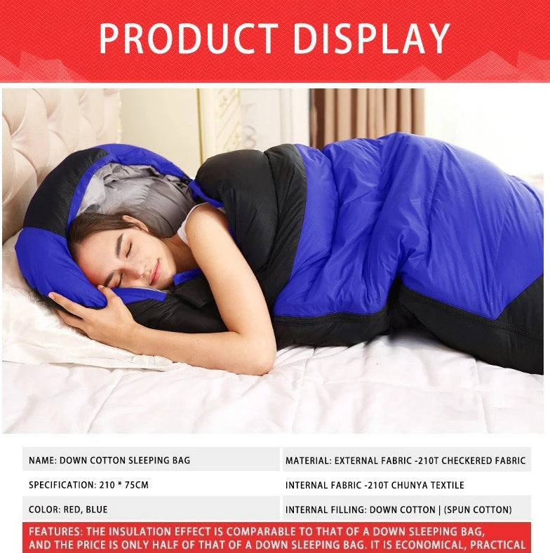 Backpacking Envelope Sleeping Bag Portable Waterproof Down Cotton Lightweight Camp Bedding for Outdoor Traveling Camping Hiking