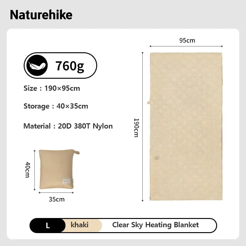 Naturehike USB Electric Heating Blanket Winter Camping Warm Keeping Multi-purpose Thermal Shawl Sleeping Bag Liner CNK2450PJ015