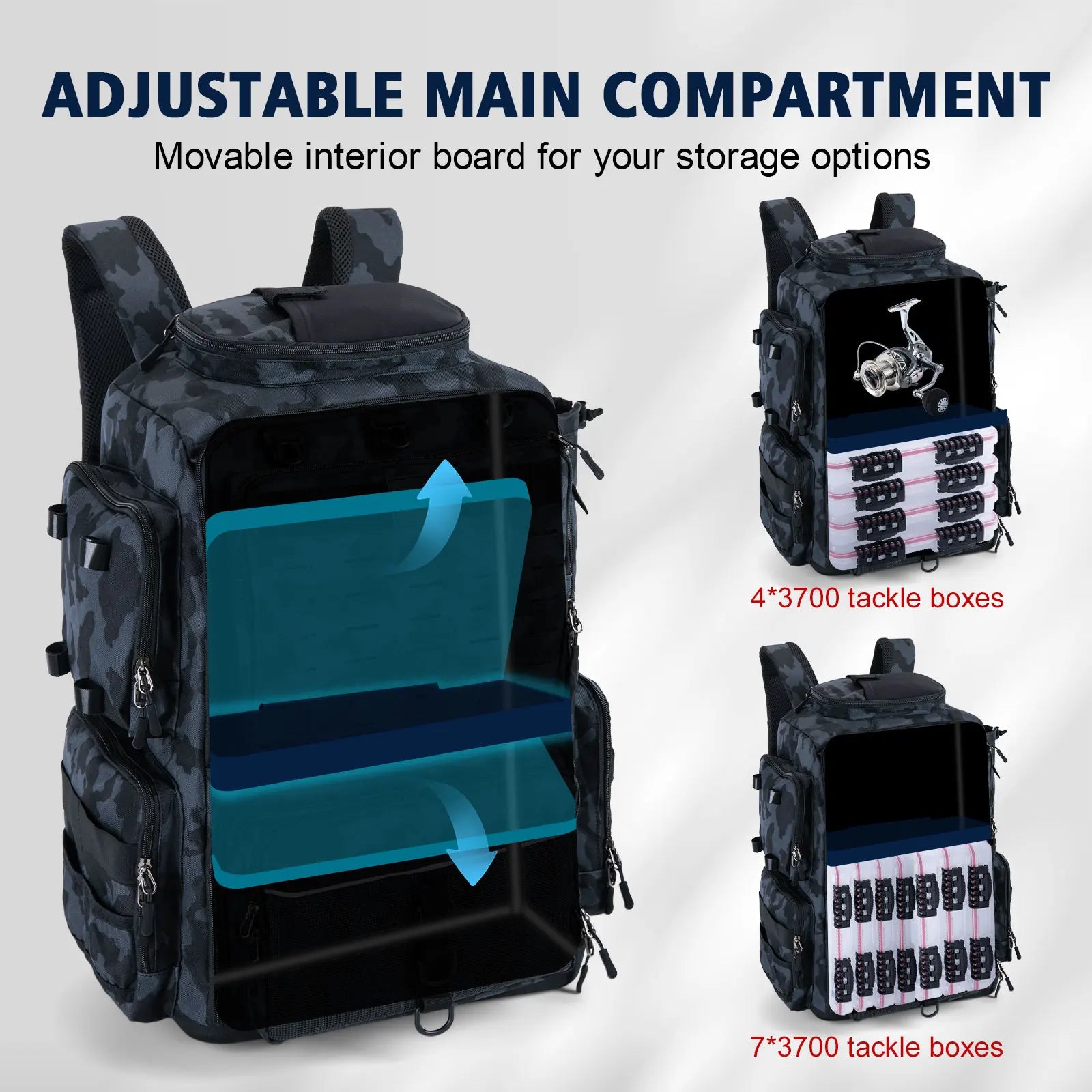 Goture 55*36*28cm Waterproof Fishing Backpack Tackle Bag Hard Bottom with Rod Holders Fish Tool Storage Outdoor Camping Bag