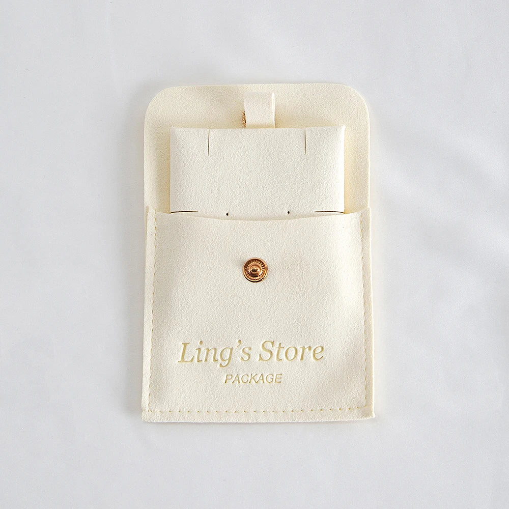 20/50/100Set Beige Personalized Logo Jewelry Microfiber Snap Bag 8x8cm Button Pouch Insert 6x6cm Earring Studs Pad Necklace Card