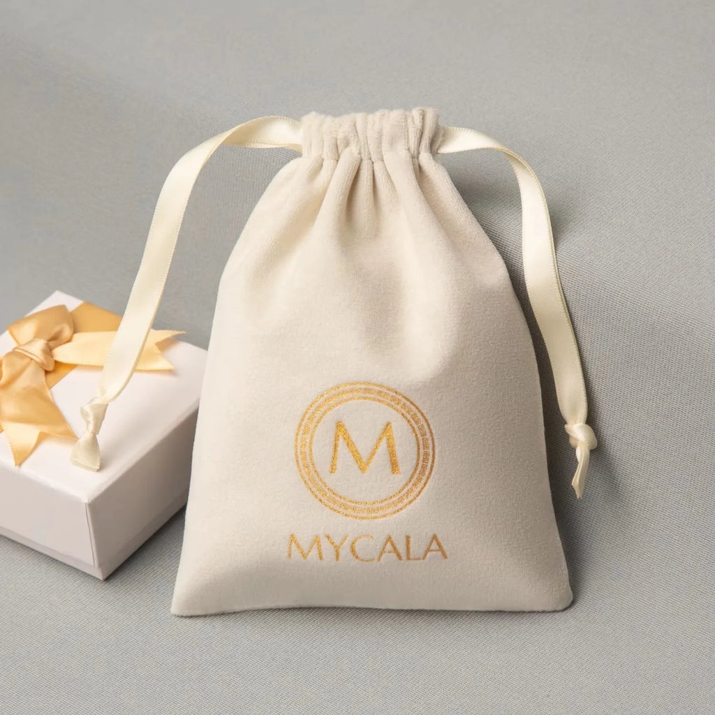 Custom Logo Beige  Velvet Dust Bag Drawstring Bracelet Packaging Small Jewelry Gifts Wholesale Rope Storage Pouch