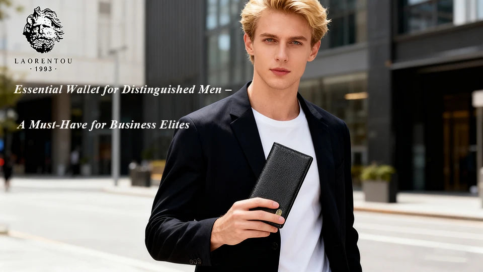 LAORENTOU Long Men's Wallet Soft Ultra-Thin Genuine Leather Wallet With Card Slot Large Capacity Male Purse Wallet Clutch Bag