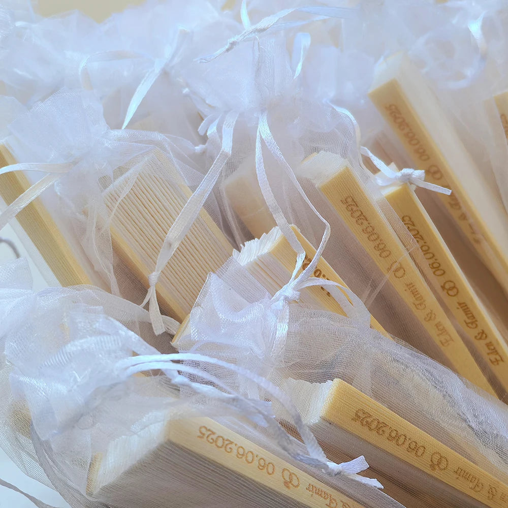 20/60/90 Personalized Engraved  Paper Fan with Gift bag with organza &  custom Wedding Supplies fans decorate ,Guest gifts