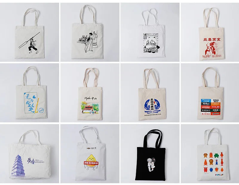 10 pcs Custom Logo Printed Plain Bulk Large Reusable Eco Friendly Cotton Canvas Tote Shopping Bag for Shopping School