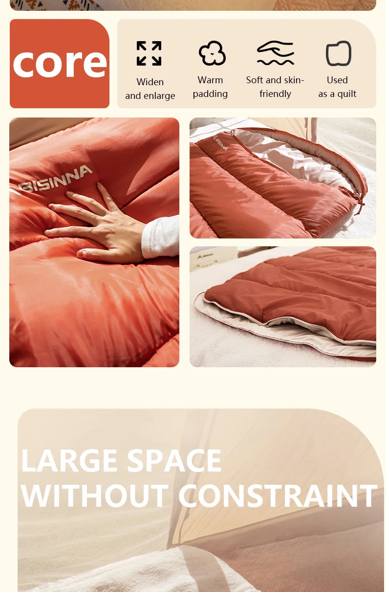 Hot Sale Large Camping Sleeping Bag Lightweight 3 Season Loose Widen Bag Long Size for Adult Rest Hiking Fishing Wholsale