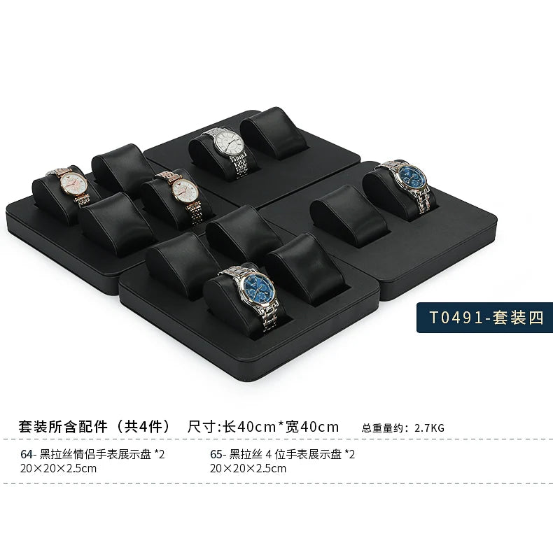High End Watch Display Case Black and White Brushed Multi Position Watch Display Tray Blue Movable Pillow Bag Watch Display