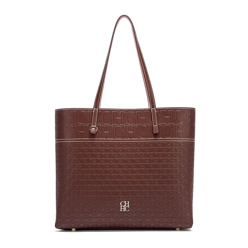 CH Leather Women's Bag Brand Engraved Exquisite Large Capacity Handbag Classic Durable Elegant Fashion Casual Bag with Base