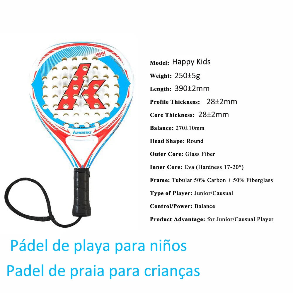 Kawasaki 2022 Padel Tennis Carbon Fiber Soft EVA Face Tennis Paddle Racquet with Padle Bag Cover Beach Tennis Paddle Racket