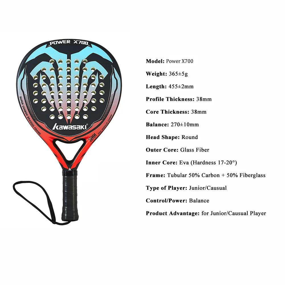 Kawasaki 2022 Padel Tennis Carbon Fiber Soft EVA Face Tennis Paddle Racquet with Padle Bag Cover Beach Tennis Paddle Racket