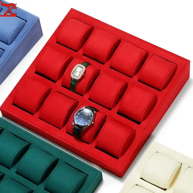 High End Watch Display Case Black and White Brushed Multi Position Watch Display Tray Blue Movable Pillow Bag Watch Display