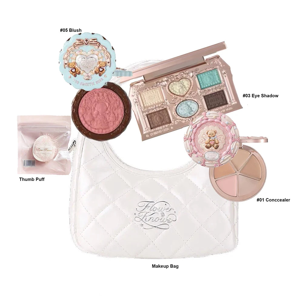 Flower Knows Makeup Set Swan Ballet Concealer Palette Embossed Blusher Shine Lipstick Kit With Bag THE SWEETIE BEAR Bunny Garden