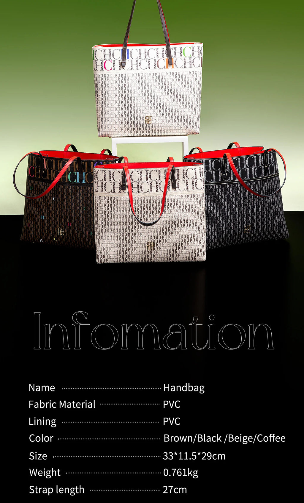 CH Leather Women's Bag Brand Engraved Exquisite Large Capacity Handbag Classic Durable Elegant Fashion Casual Bag with Base