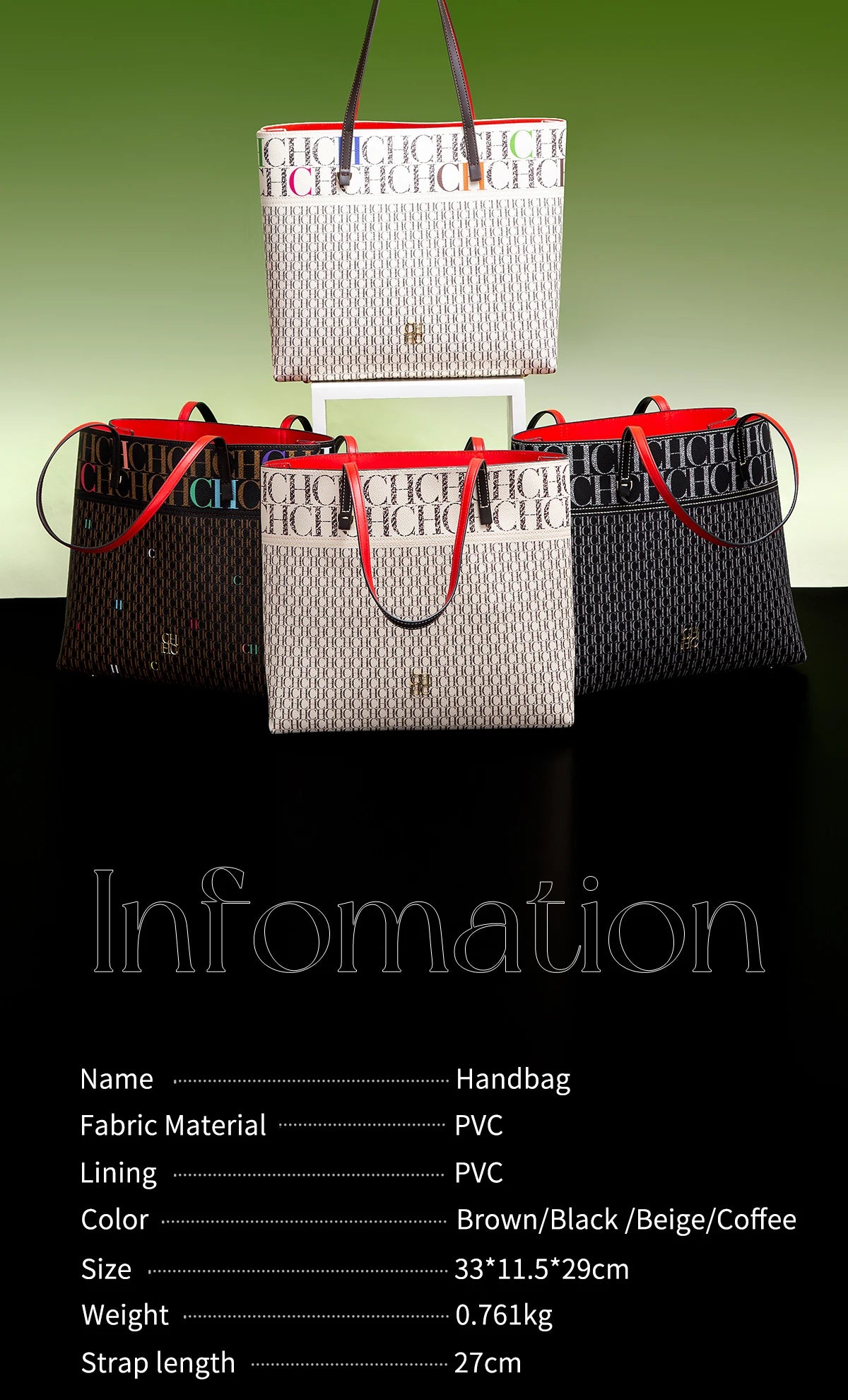 CH Leather Women's Bag Brand Engraved Exquisite Large Capacity Handbag Classic Durable Elegant Fashion Casual Bag with Base