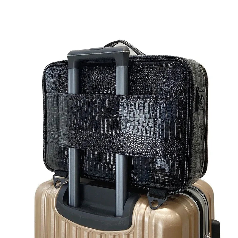 New Crocodile PU Leather Cosmetic Bag Professional Make Up Box Large Capacity Storage Travel Toiletry Makeup Suitcase