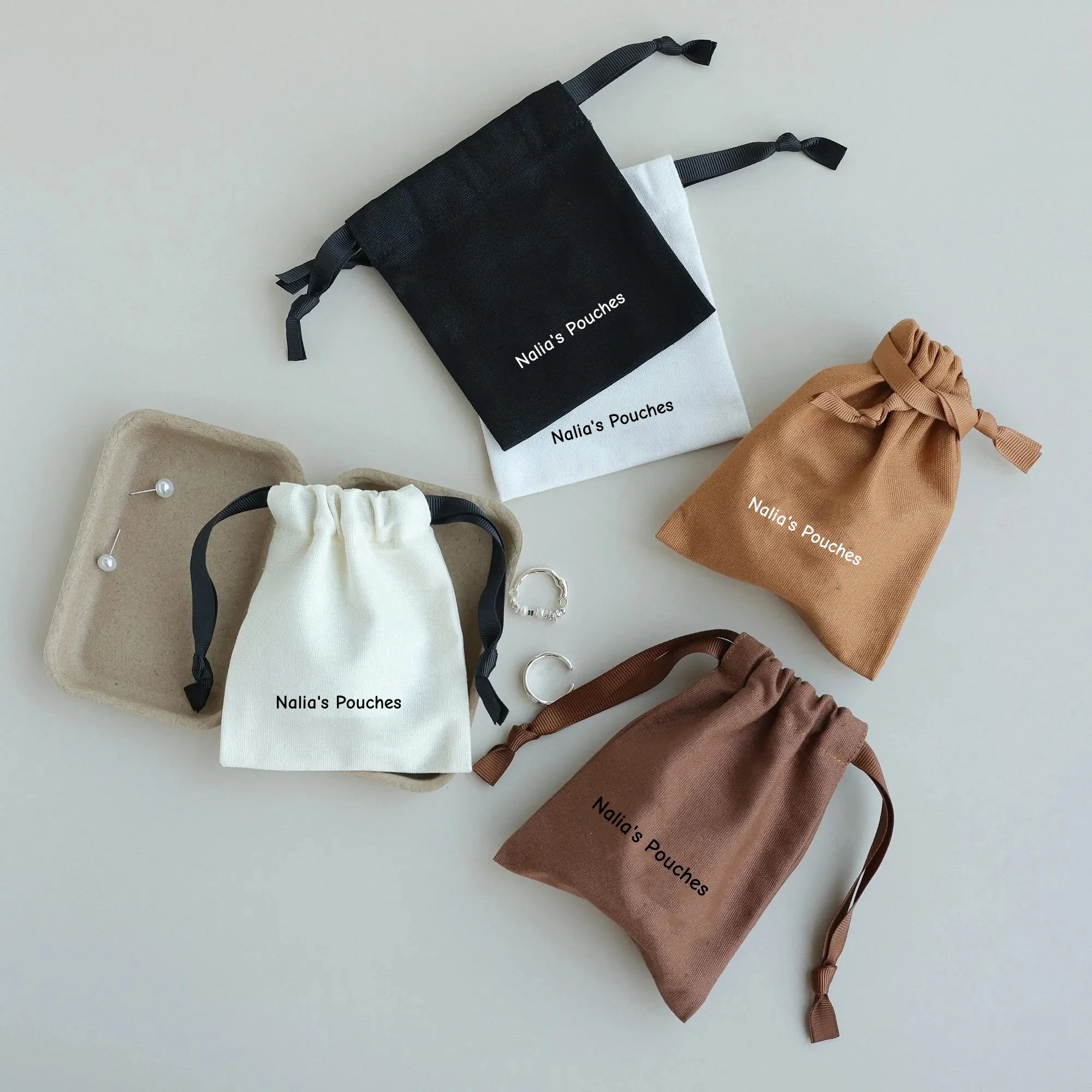 Brown cotton canvas bag personalized logo custom jewelry packaging bag with ribbon dusty bag gift bag candle bag jewelry bag