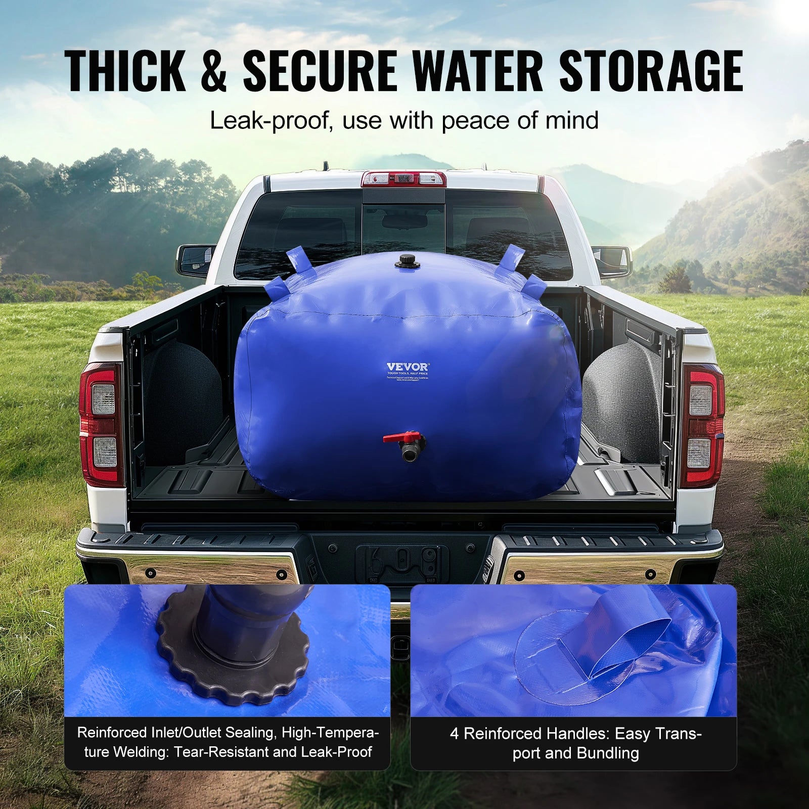 SucceBuy Water Storage Bladder, PVC Collapsible Water Storage Containers, Large Capacity Soft Water Bag, Fire Prevention Camping