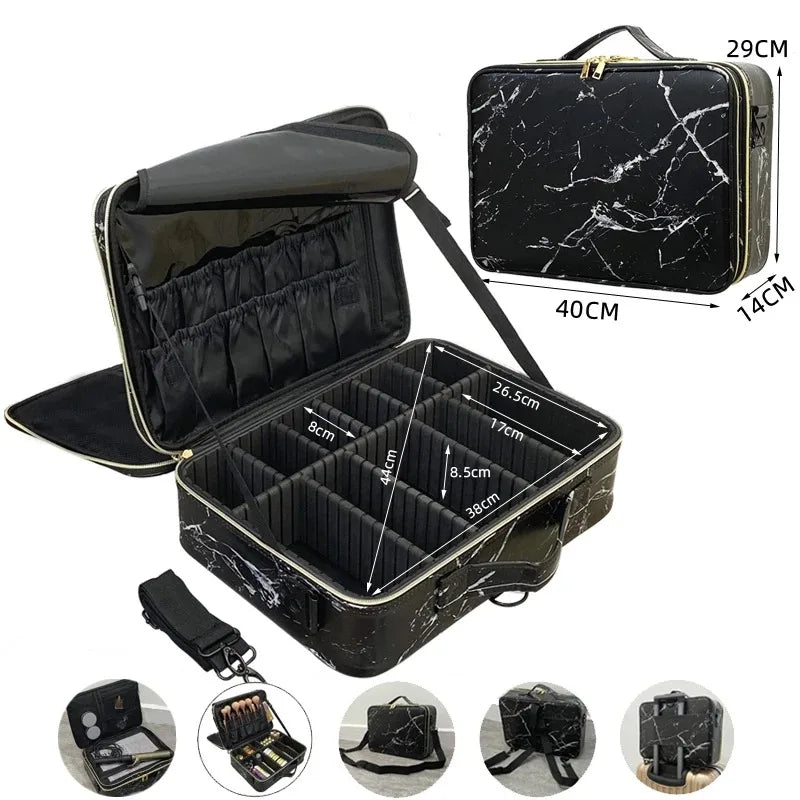 New Crocodile PU Leather Cosmetic Bag Professional Make Up Box Large Capacity Storage Travel Toiletry Makeup Suitcase