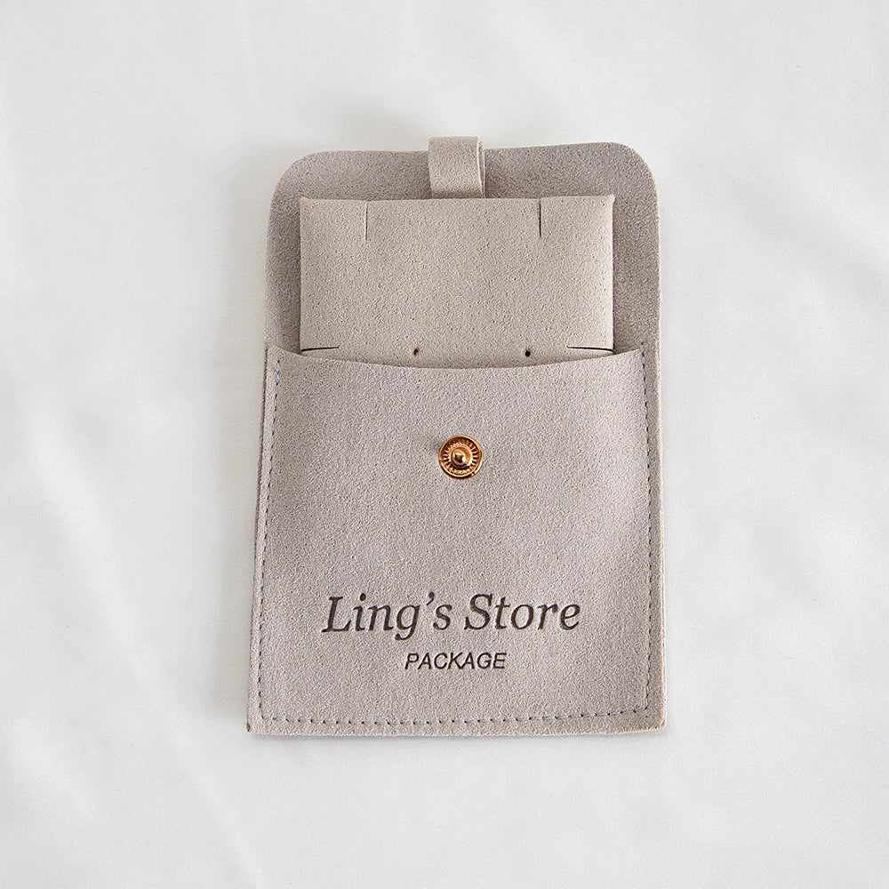 20/50/100Set Beige Personalized Logo Jewelry Microfiber Snap Bag 8x8cm Button Pouch Insert 6x6cm Earring Studs Pad Necklace Card