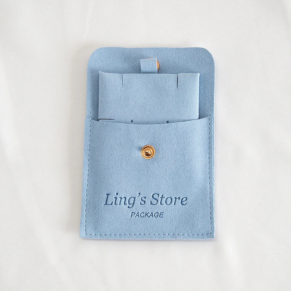 20/50/100Set Beige Personalized Logo Jewelry Microfiber Snap Bag 8x8cm Button Pouch Insert 6x6cm Earring Studs Pad Necklace Card