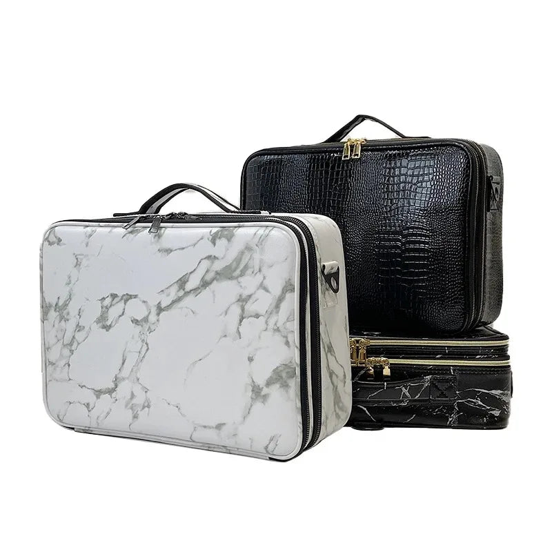 New Crocodile PU Leather Cosmetic Bag Professional Make Up Box Large Capacity Storage Travel Toiletry Makeup Suitcase