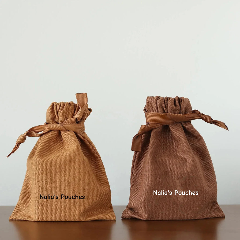 Brown cotton canvas bag personalized logo custom jewelry packaging bag with ribbon dusty bag gift bag candle bag jewelry bag