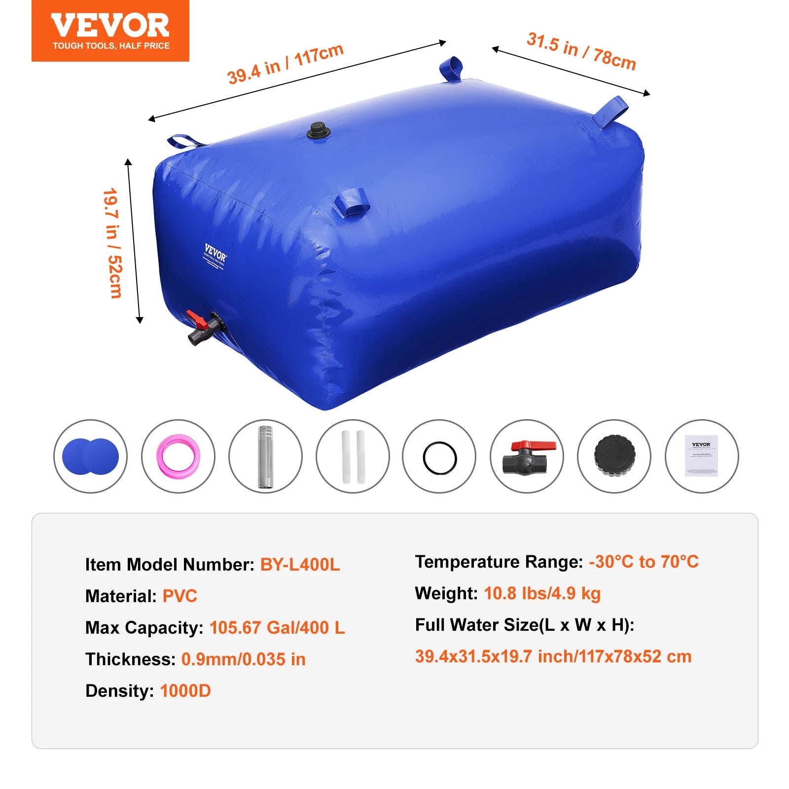 SucceBuy Water Storage Bladder, PVC Collapsible Water Storage Containers, Large Capacity Soft Water Bag, Fire Prevention Camping