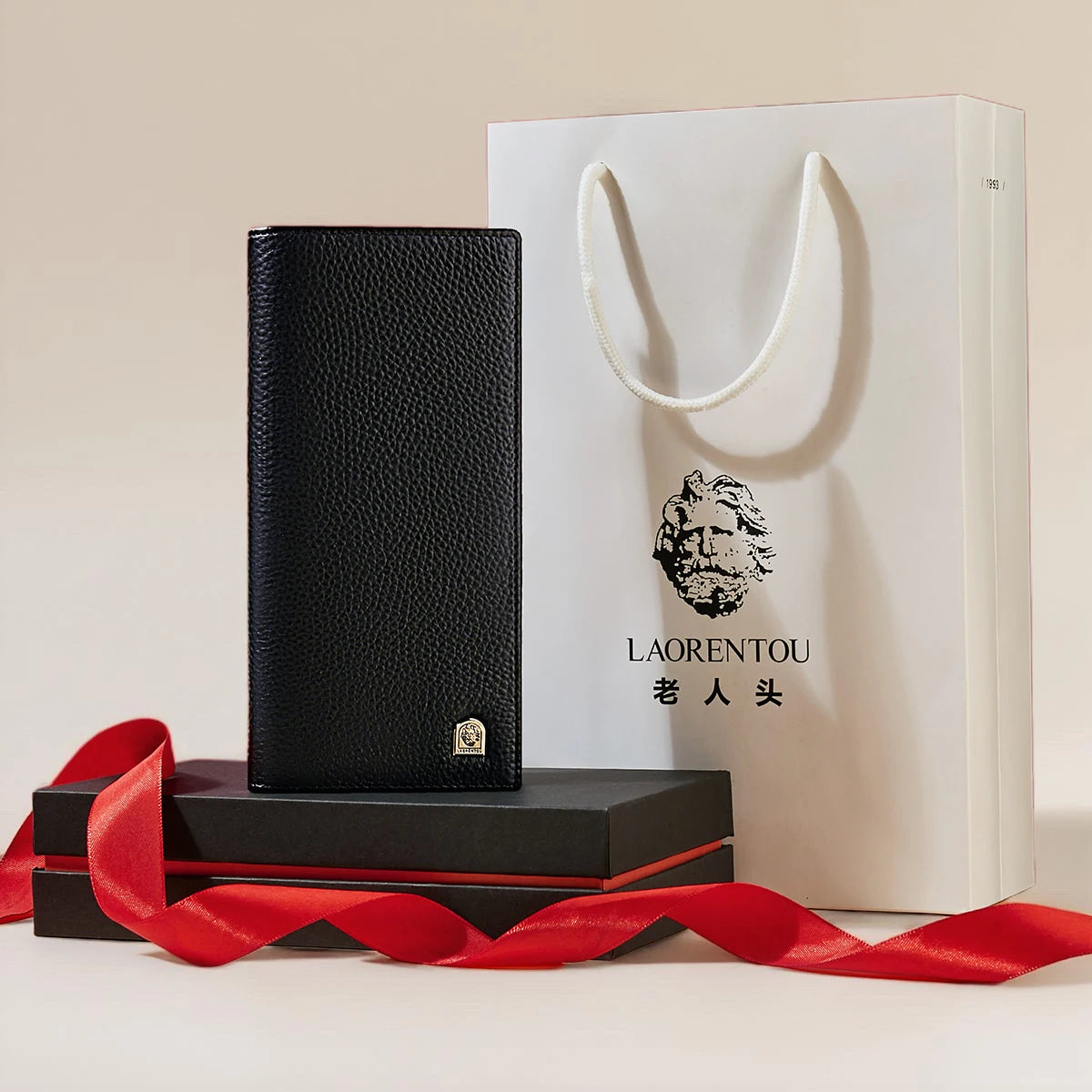 LAORENTOU Long Men's Wallet Soft Ultra-Thin Genuine Leather Wallet With Card Slot Large Capacity Male Purse Wallet Clutch Bag