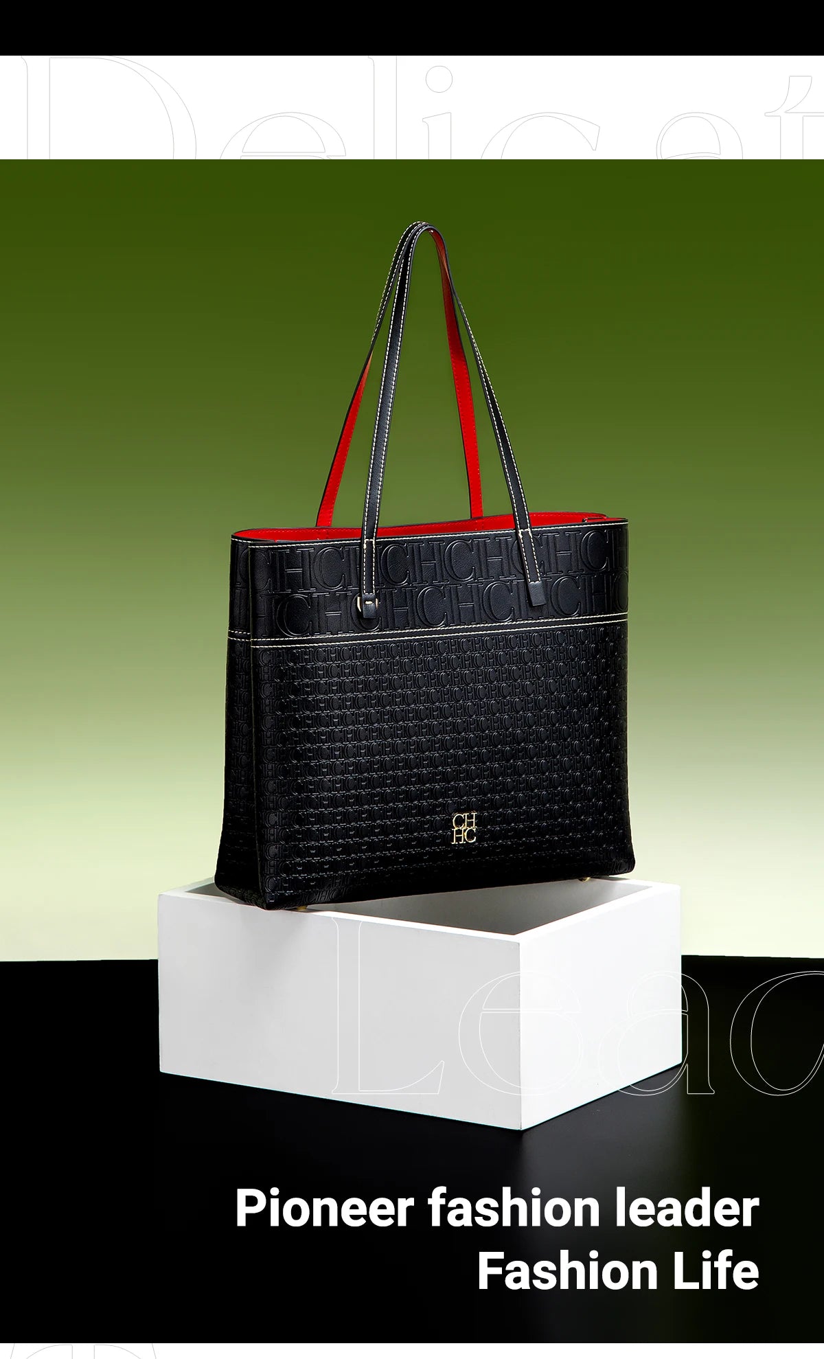 CH Leather Women's Bag Brand Engraved Exquisite Large Capacity Handbag Classic Durable Elegant Fashion Casual Bag with Base