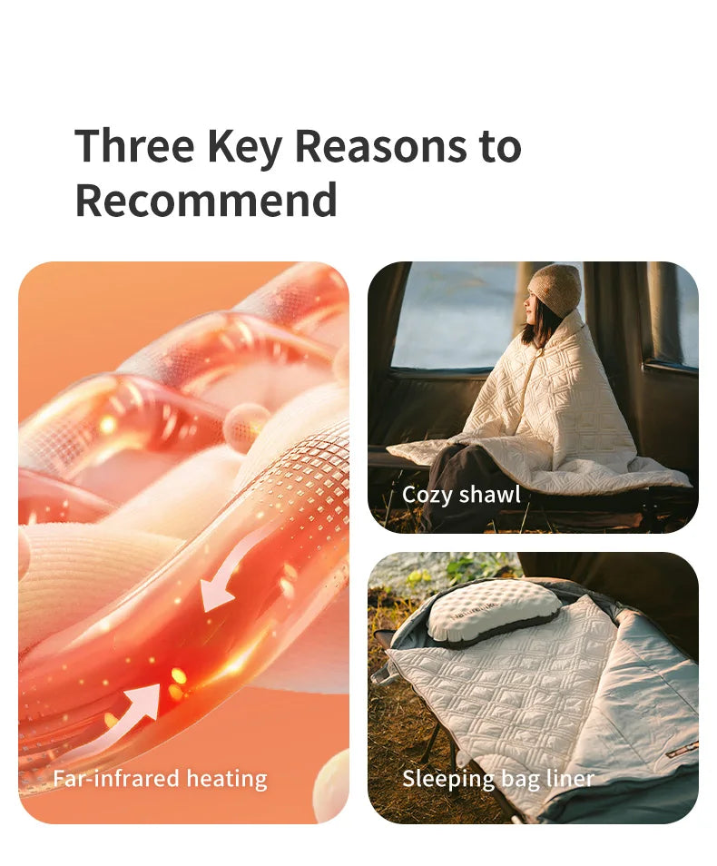 Naturehike USB Electric Heating Blanket Winter Camping Warm Keeping Multi-purpose Thermal Shawl Sleeping Bag Liner CNK2450PJ015