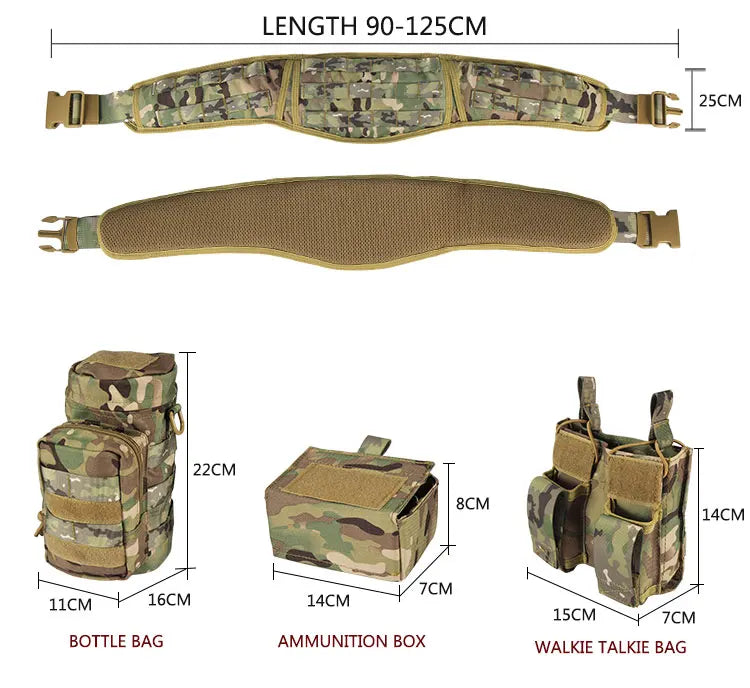 Yakeda Tactical Belt wilth Holster Magazine pouch Hunting Gadget Pouch Waist Bag Adjustable MOLLE Padded Patrol Duty Belt Combat
