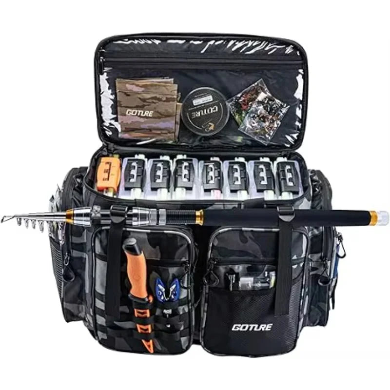 Goture Pro Angler Tackle Bag Holds 8x3700+4x3600 Trays Water Resistant Saltwater Fishing Gear Organizer 21.65" Gift for Men