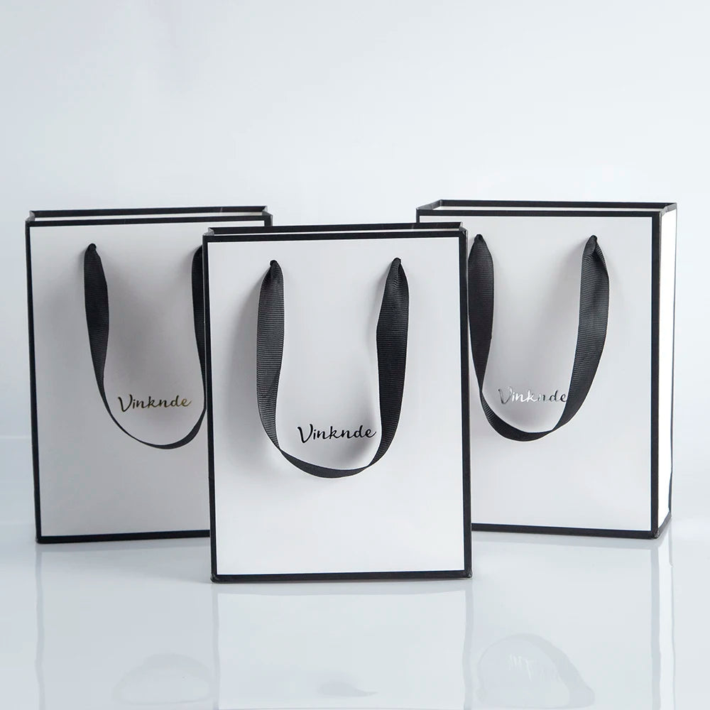 50pcs Custom Logo Luxury Retail Boutique Shopping Tote Bag White Black Kraft Gift Paper Bags For Perfume Shoes Clothes Packaging