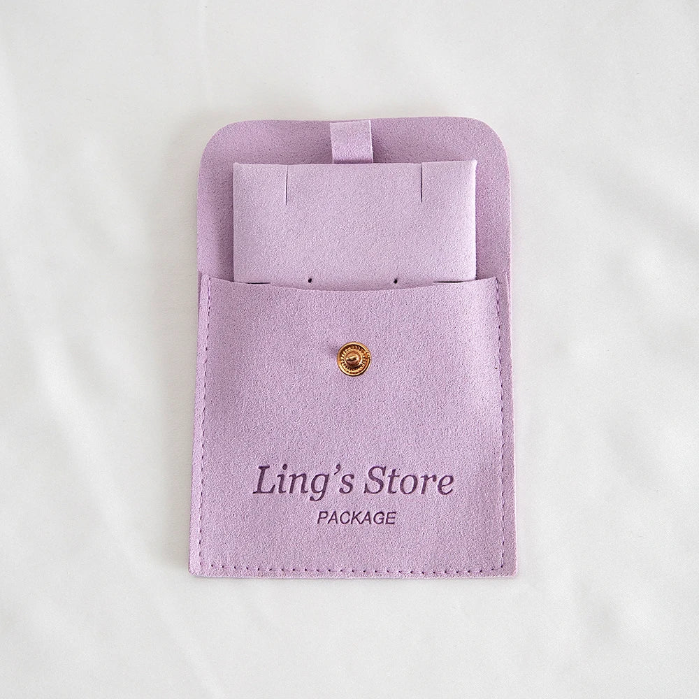 20/50/100Set Beige Personalized Logo Jewelry Microfiber Snap Bag 8x8cm Button Pouch Insert 6x6cm Earring Studs Pad Necklace Card