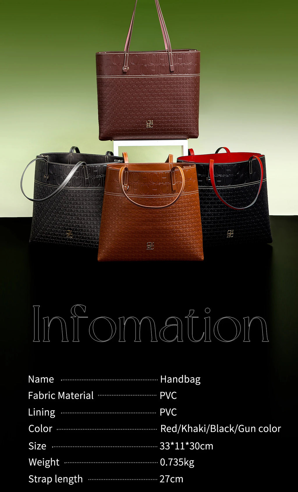 CH Leather Women's Bag Brand Engraved Exquisite Large Capacity Handbag Classic Durable Elegant Fashion Casual Bag with Base